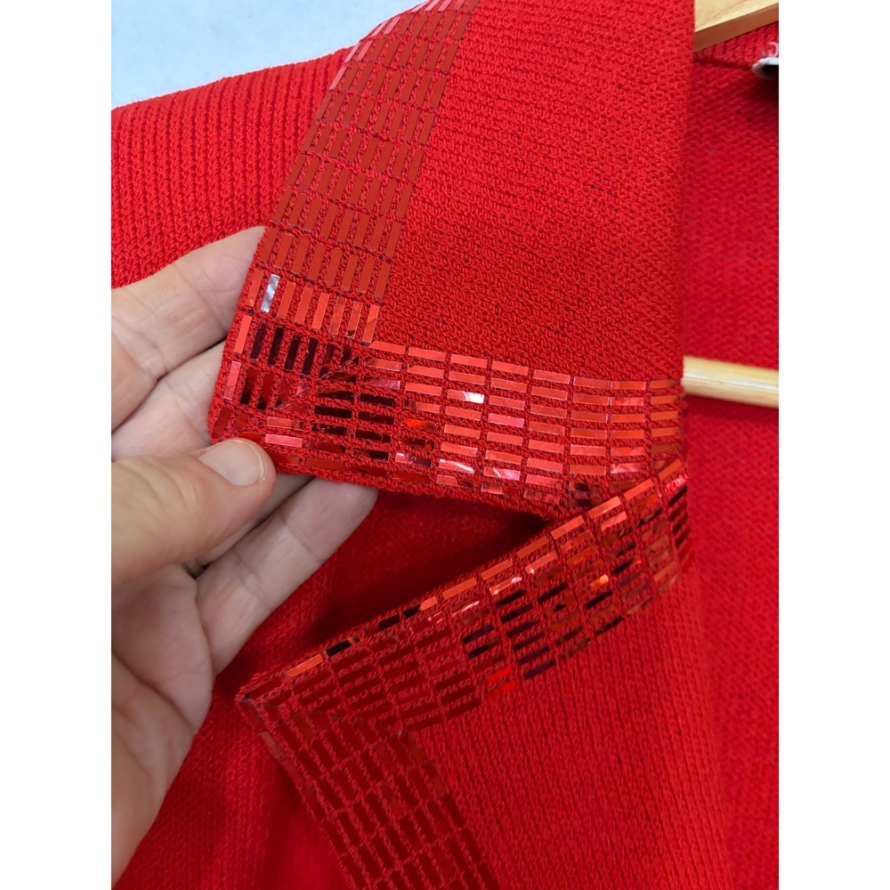 Vintage St John Evening Red Sequin Knit Skirt Suit Set Size 12 Made in USA - Picture 11 of 16